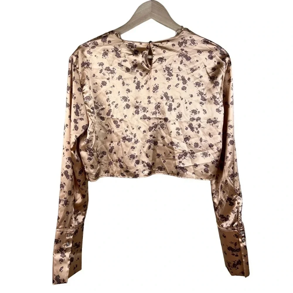 Zara • Floral Satin Matching Crop Blouse & Midi Skirt Set